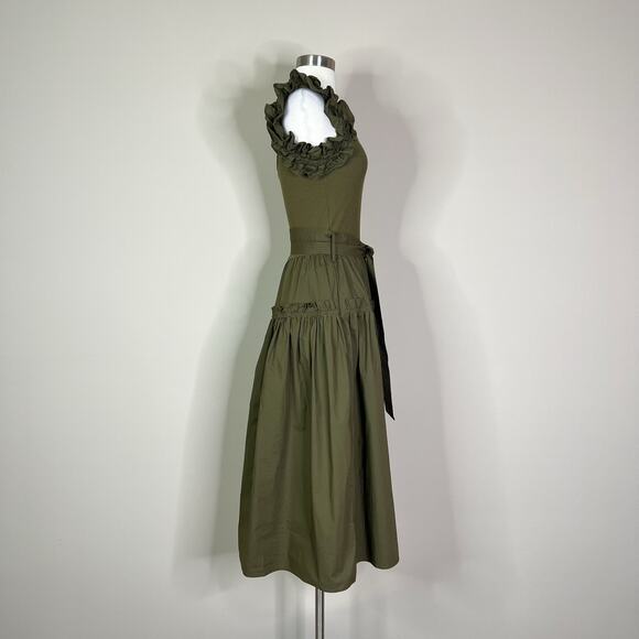 Karina Grimaldi | Rafaela Green Solid Ruffle Ribbed Revolve Tank Midi Dress XS - Picture 6 of 14
